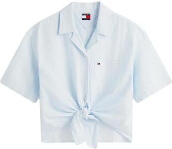 Tommy Jeans regular fit linnen blouse van mix van linnen met strikdetail - Foto 9