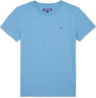 Tommy Hilfiger gemêleerd basic T-shirt lichtblauw melange Jongens Katoen Ronde hals 104