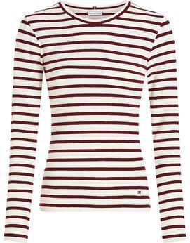 TOMMY HILFIGER Dames Tops & T-shirts Slim 5x2 Rib Stripe C-nk Ls Rood