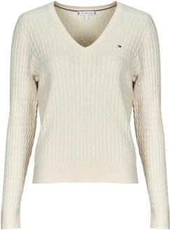 Tommy Hilfiger Trui met V-hals CO CABLE V-NK LS SWT met kabelpatroon logo-borduursel