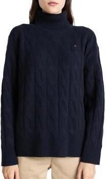 Tommy Hilfiger Coltrui SOFT WOOL CABLE ROLL-NK SWEATER met logoborduring allover kabelpatroon rolkraag 100% wol