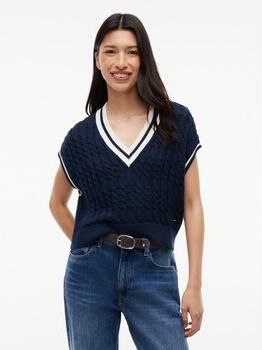 Tommy Jeans gebreide top met kabels marineblauw - Foto 2