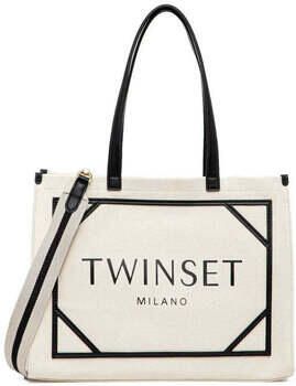 Twinset Canvas Shopper Tas met Logo Print Beige Dames