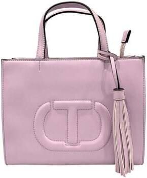 Twinset Paarse Nappa Leren Tas met Ovaal T Relief Purple Dames