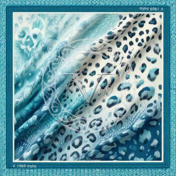 V 1969 Sjaal Grote zijden sjaal Blauw Tijger
