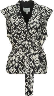 VERO MODA VMGEMA gilet met all over print en ceintuur zwart wit