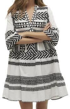 VERO MODA A-lijn jurk VMDICTHE met all over print en plooien zwart wit - Foto 4