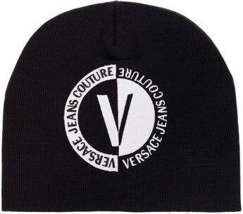 Versace Jeans Couture Zwarte wollen blend geborduurde muts Black Heren
