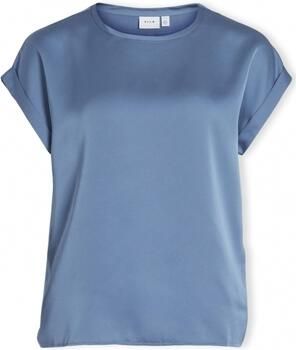 Vila Korte mouwen satijnen T-shirt voor dames Blue Dames