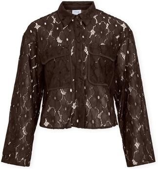VILA kanten semi-transparante blouse donkerbruin