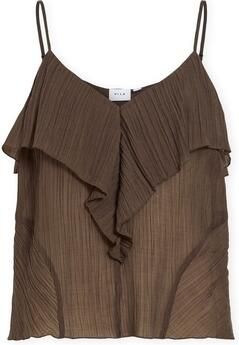 VILA regular fit top met ruches bruin - Foto 3
