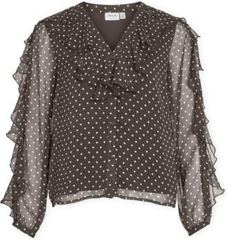 Vila Blouse Top Harley Chocolate Brown White