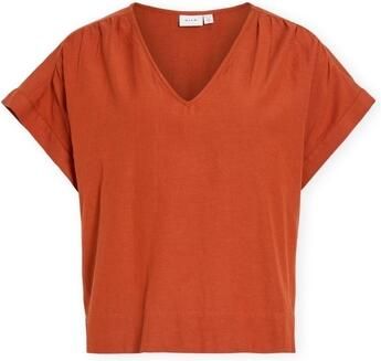 Vila Blouse Top Prisilla V-Neck Burnt Brick