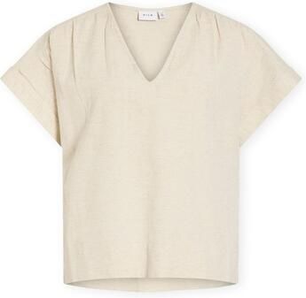 Vila Blouse Top Prisilla V-Neck Super Light Natural Melange