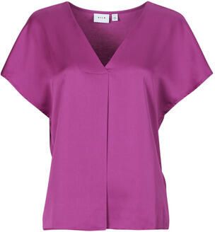 Vila Korte mouwen V-hals T-shirt voor vrouwen Purple Dames