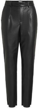 VILA imitatieleren high waist slim fit broek VIDAGMAR zwart