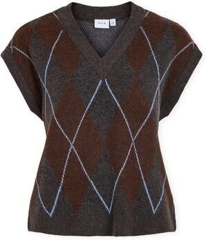 Vila Trui Argyle Knit Dark Grey Melange Coffee Bean