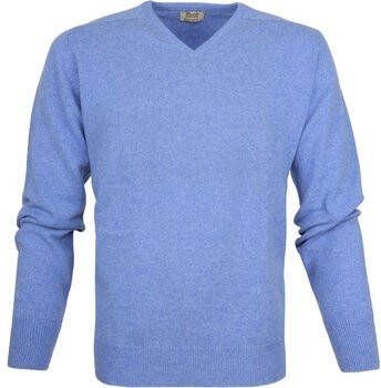 William Lockie Sweater Pullover Lamswol V Surf Mid Blue