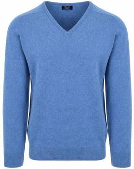 William Lockie Sweater V-Hals Lamswol Jeans Blauw