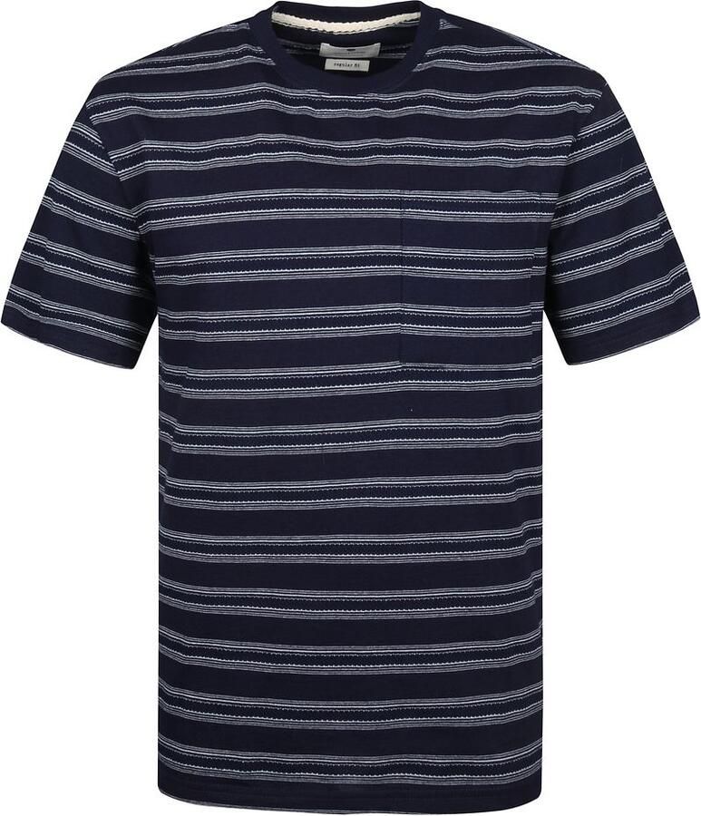 ANERKJENDT Heren Polo's & T-shirts Akkikki Curve Stripe Tee Donkerblauw - Foto 2