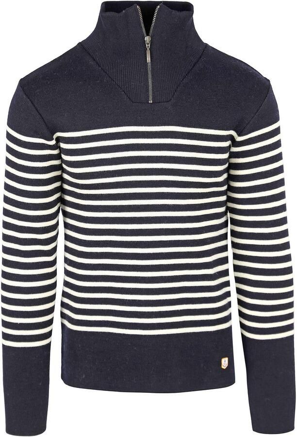 Armor-Lux Klassieke Trucker Sweater met Geplaatste Strepen Blue Heren