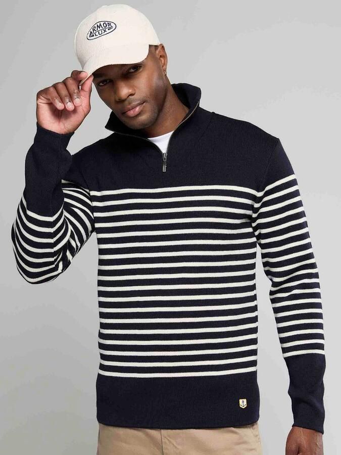 Armor-Lux Klassieke Trucker Sweater met Geplaatste Strepen Blue Heren - Foto 2