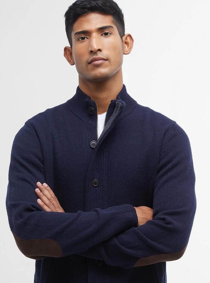 Barbour Chunky Lambswool Sweater met Alcantara Elleboog Patches Blue Heren - Foto 2