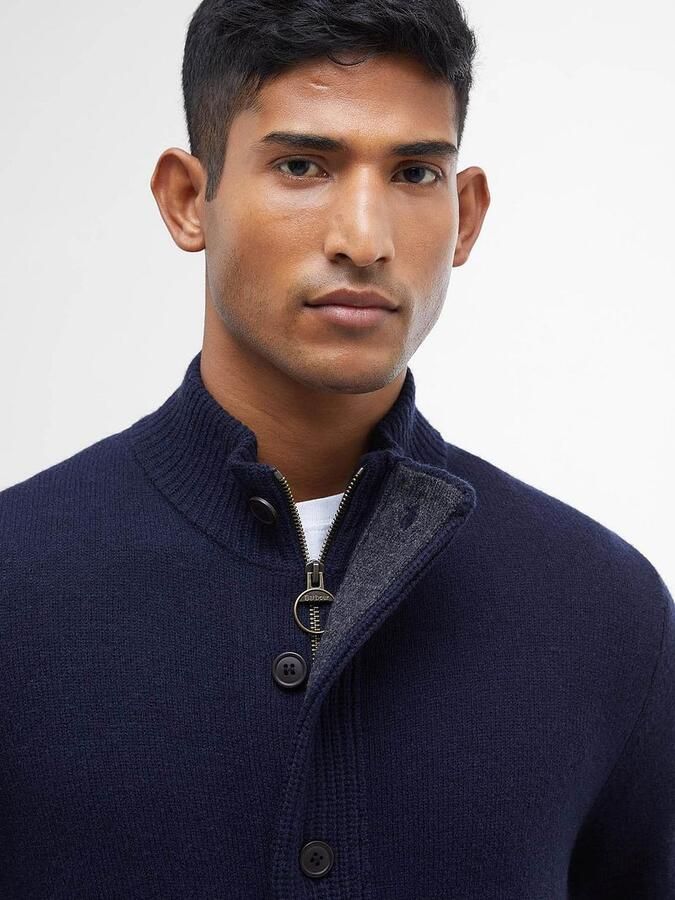 Barbour Chunky Lambswool Sweater met Alcantara Elleboog Patches Blue Heren - Foto 3
