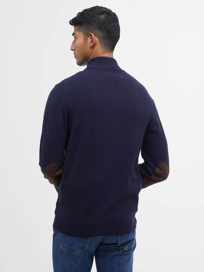 Barbour Chunky Lambswool Sweater met Alcantara Elleboog Patches Blue Heren - Foto 4