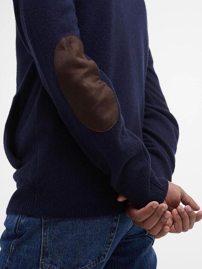Barbour Chunky Lambswool Sweater met Alcantara Elleboog Patches Blue Heren - Foto 5