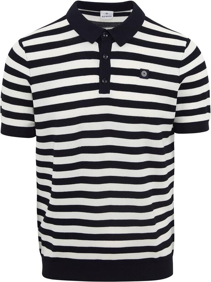 Blue Industry M10 Poloshirt Strepen Donkerblauw Blauw Heren