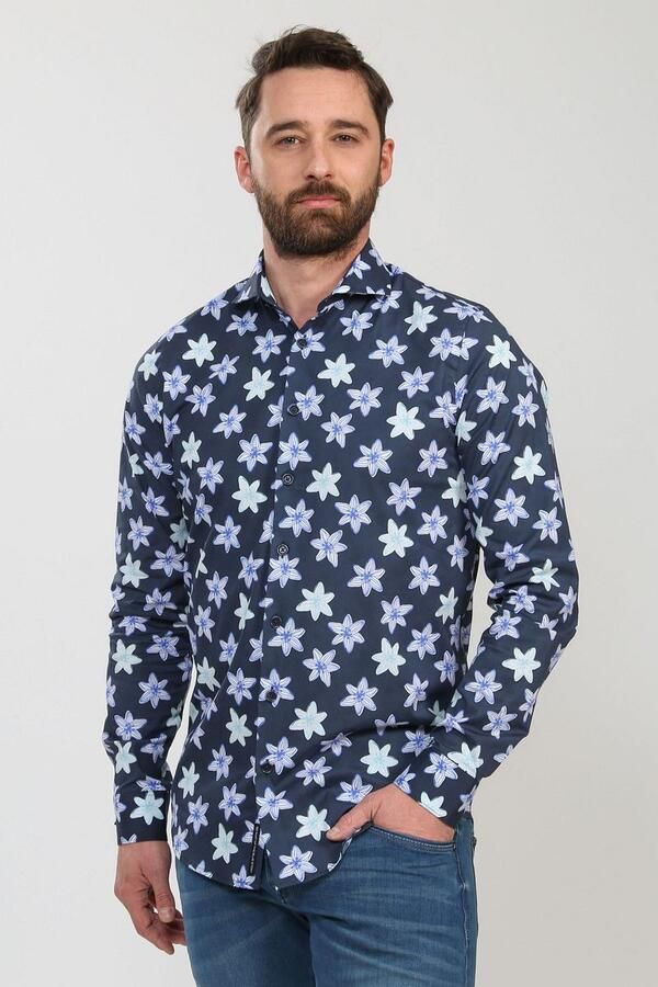 Blue Industry Overhemd Lange Mouw Overhemd Bloemen Donkerblauw - Foto 3