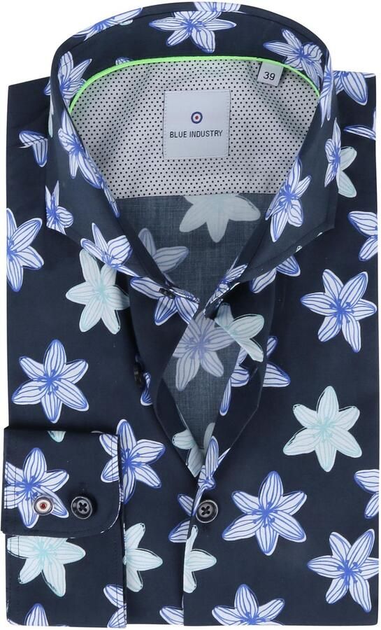 Blue Industry Overhemd Lange Mouw Overhemd Bloe Donkerblauw