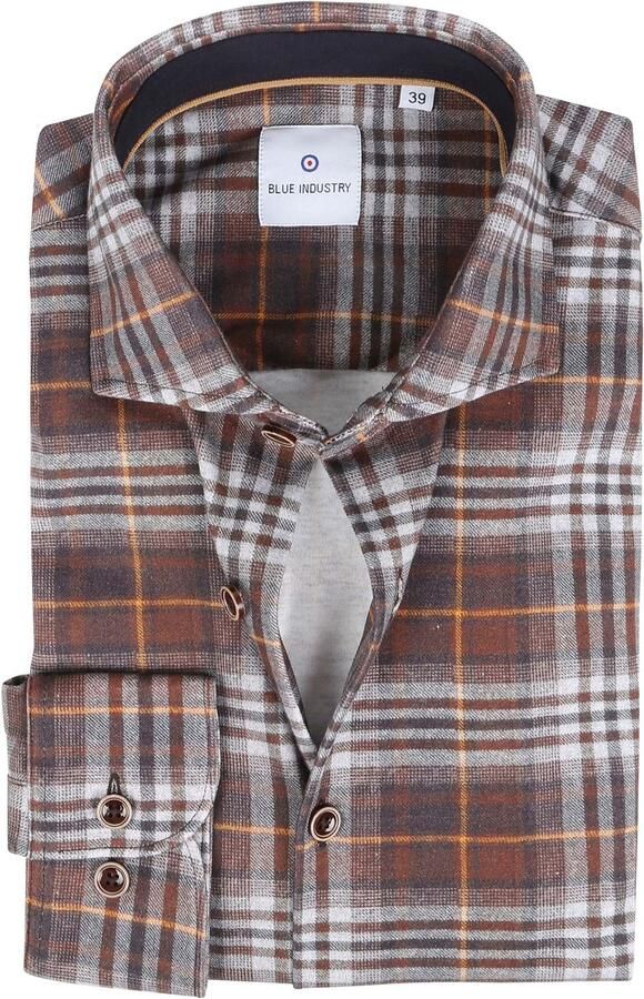 Blue Industry Overhemd Jersey Ruit Bruin Heren
