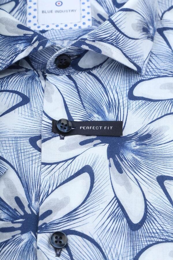 Blue Industry Short Sleeve Overhemd Linnen Print Blauw - Foto 2
