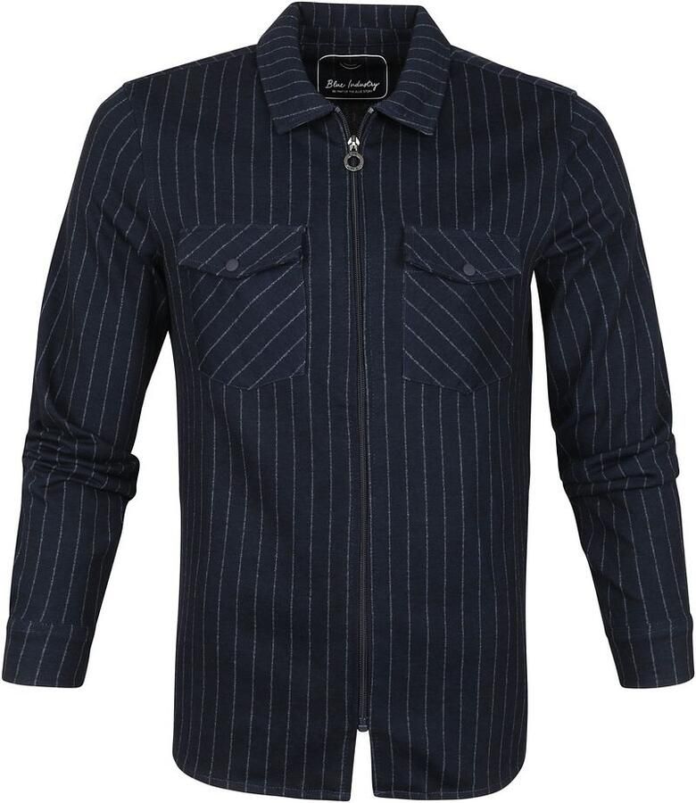 Blue Industry trui donkerblauw rits gestreept katoen