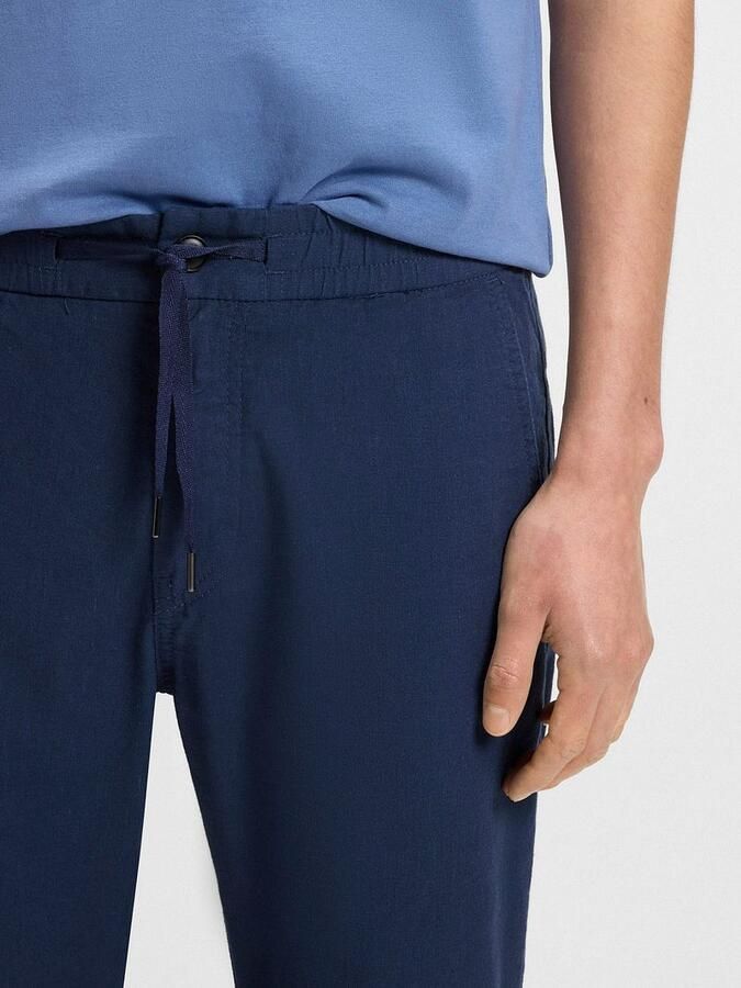 Boss Orange Regular fit linnen broek met tunnelkoord model 'Sanderson' - Foto 3