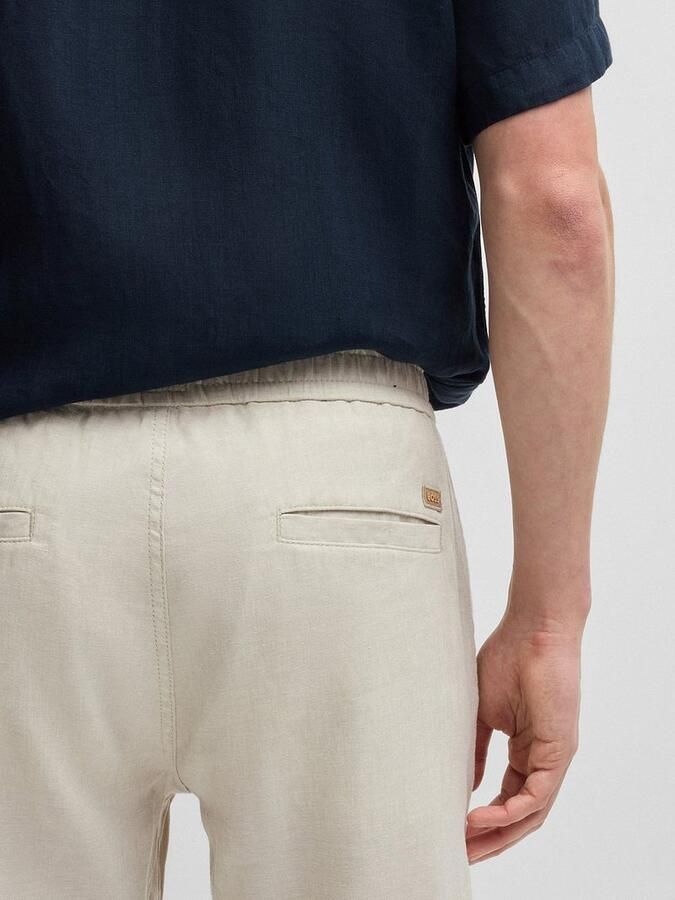 Boss Orange Straight fit linnen broek met elastische band model 'Sanderson' - Foto 6