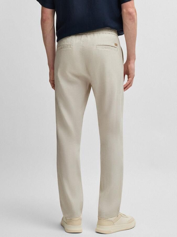 Boss Orange Straight fit linnen broek met elastische band model 'Sanderson' - Foto 7