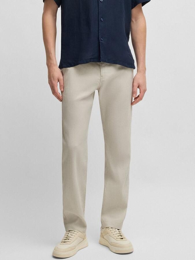 Boss Orange Straight fit linnen broek met elastische band model 'Sanderson' - Foto 8