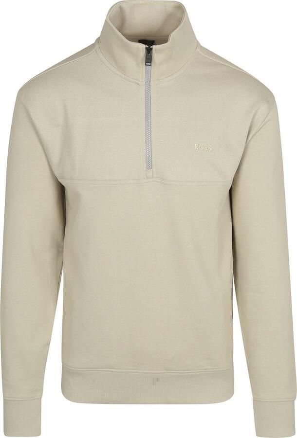 Boss Orange Hoge hals katoenen trui met rits Yellow Heren - Foto 2