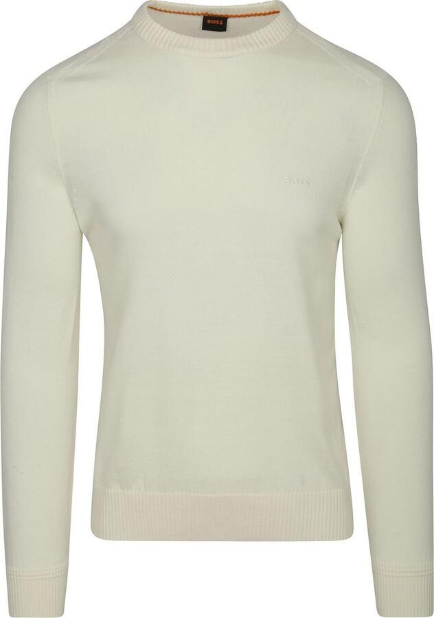 Hugo Boss Witte Trui Straight Fit Katoen Geribbeld White Heren