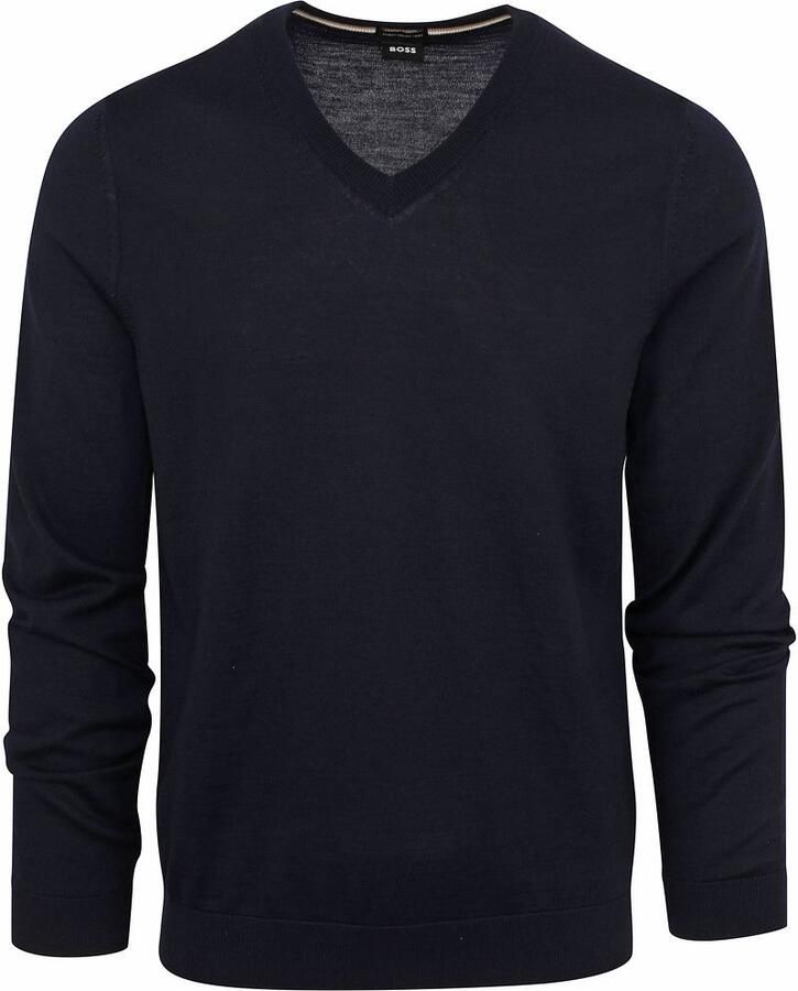 Hugo Boss Slim-Fit Wollen Pullover V-Hals Trui Blue Heren - Foto 2