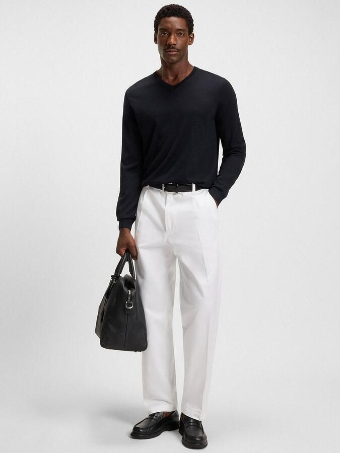 Hugo Boss Slim-Fit Wollen Pullover V-Hals Trui Blue Heren - Foto 4
