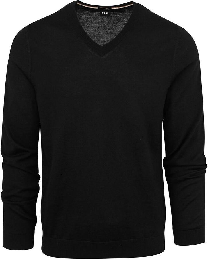 Hugo Boss Slim-Fit Wollen Pullover V-Hals Trui Black Heren