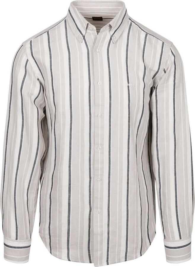Boss Overhemd Lange Mouw Relegant Overhemd Linen Blend Streep