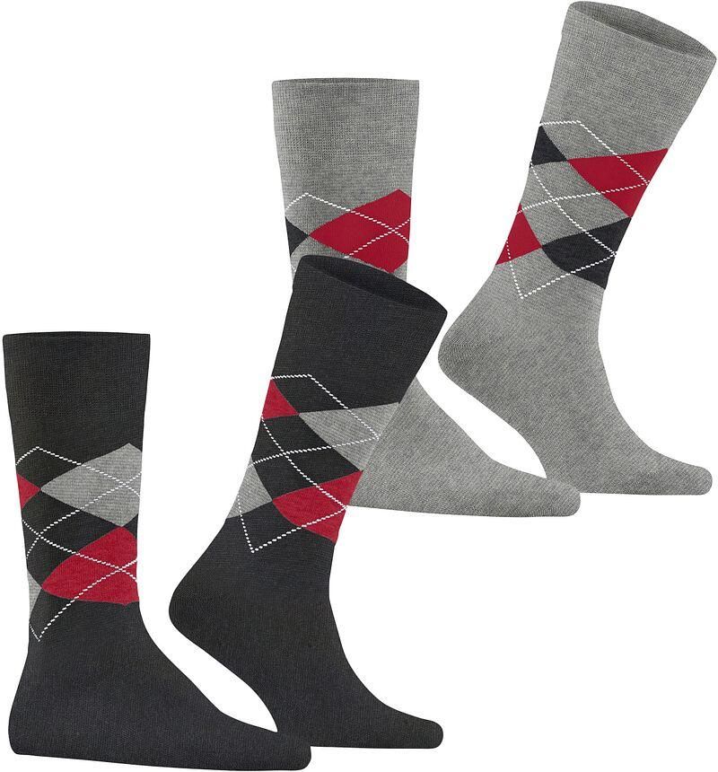 Burlington Sokken met labelapplicatie in een set van 2 paar model 'Everyday Argyle'