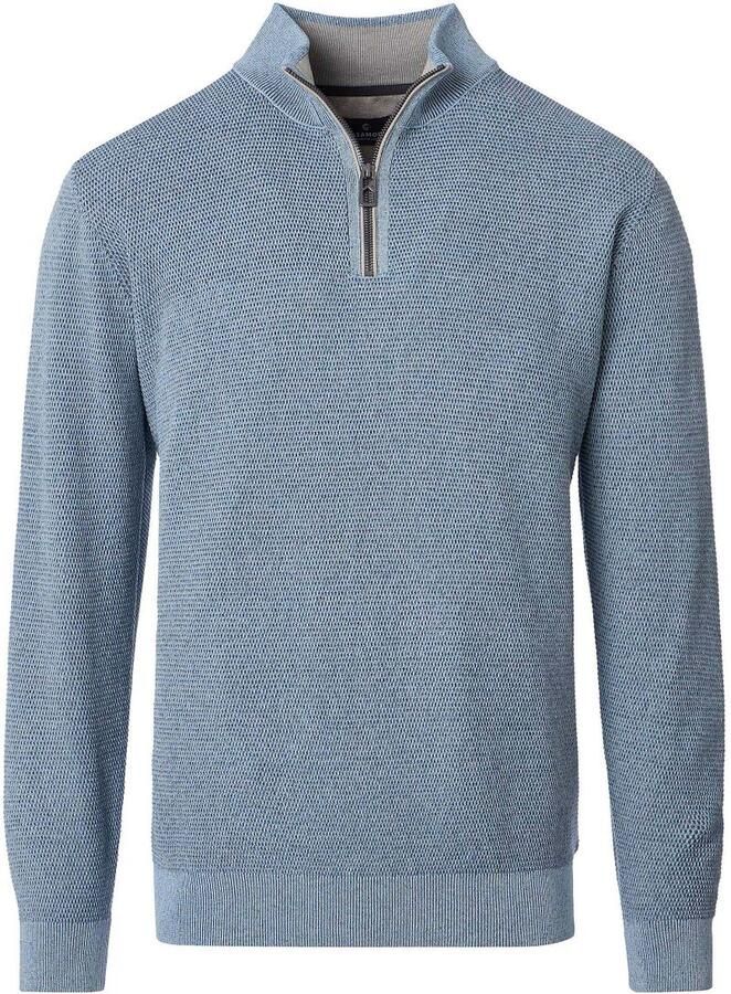 Casamoda Halfzip Trui Structure Melange Blauw