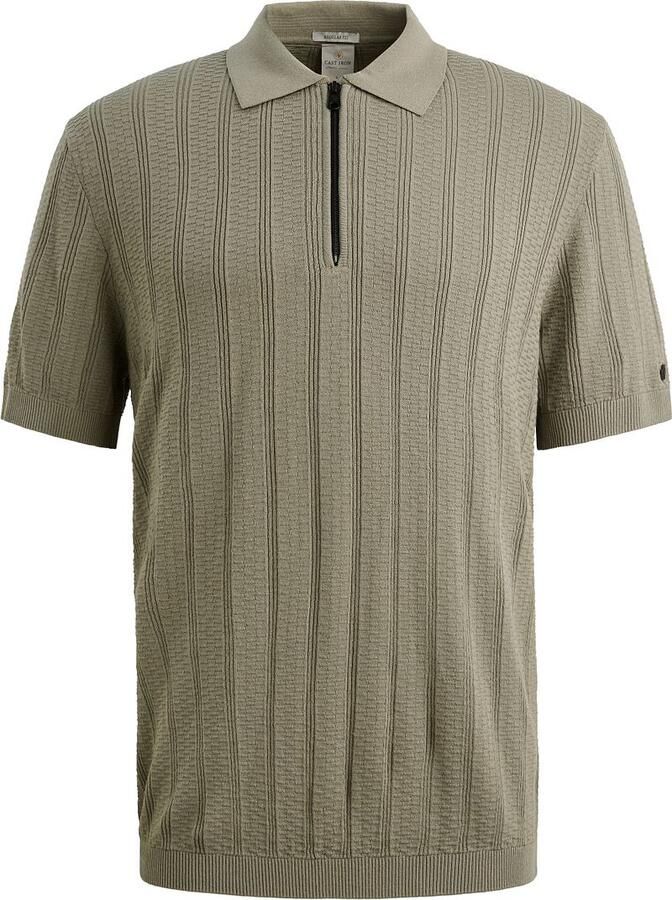 Cast Iron regular polo gebreid grijsgroen - Foto 4