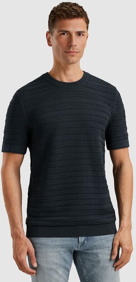 Cast Iron Knitted Jacquard T-shirt Navy - Foto 3